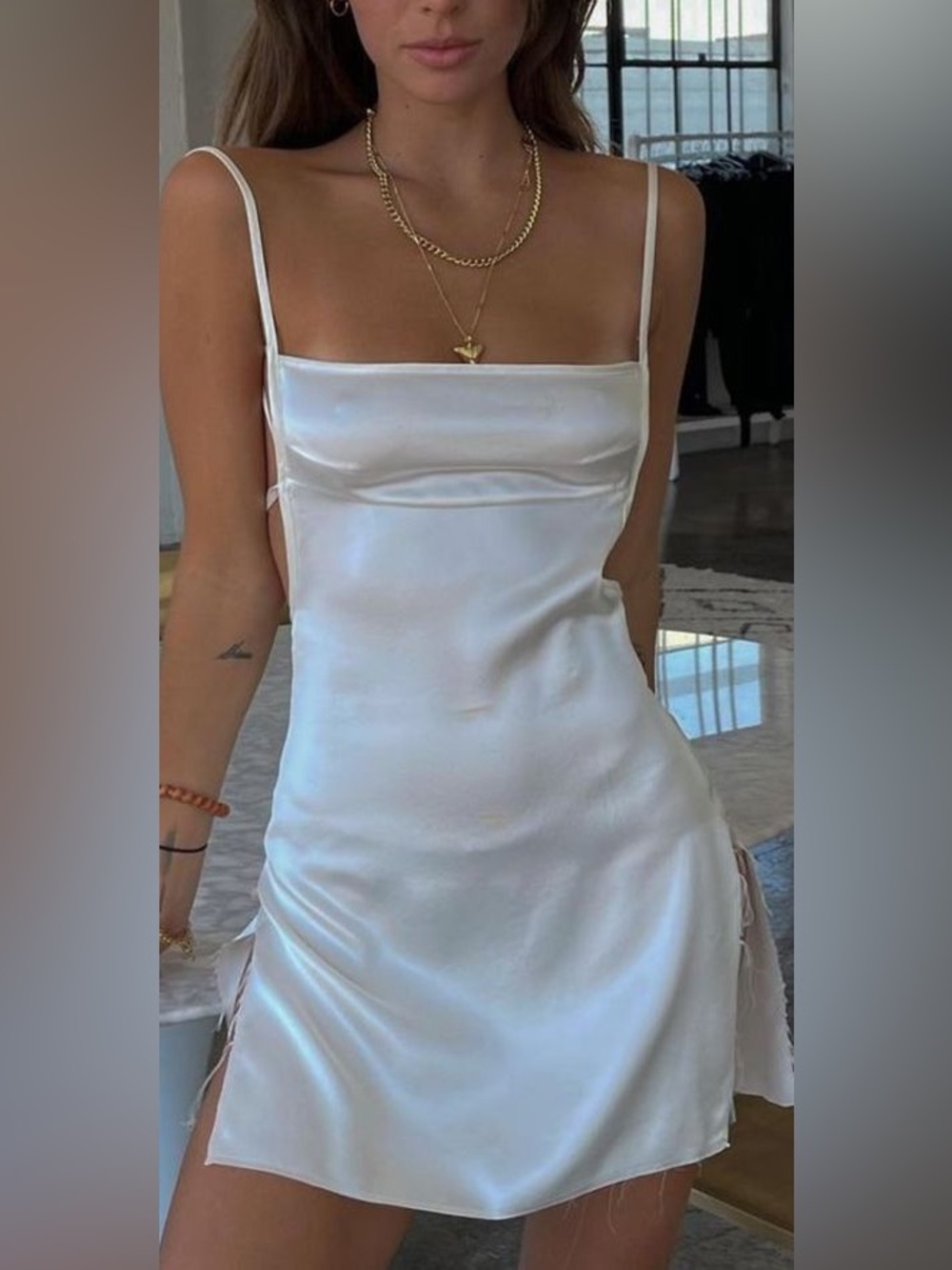 New! ARE YOU AM I Missi Satin Slip Mini Dress Off White 🤍 XS - Picture 4 of 11